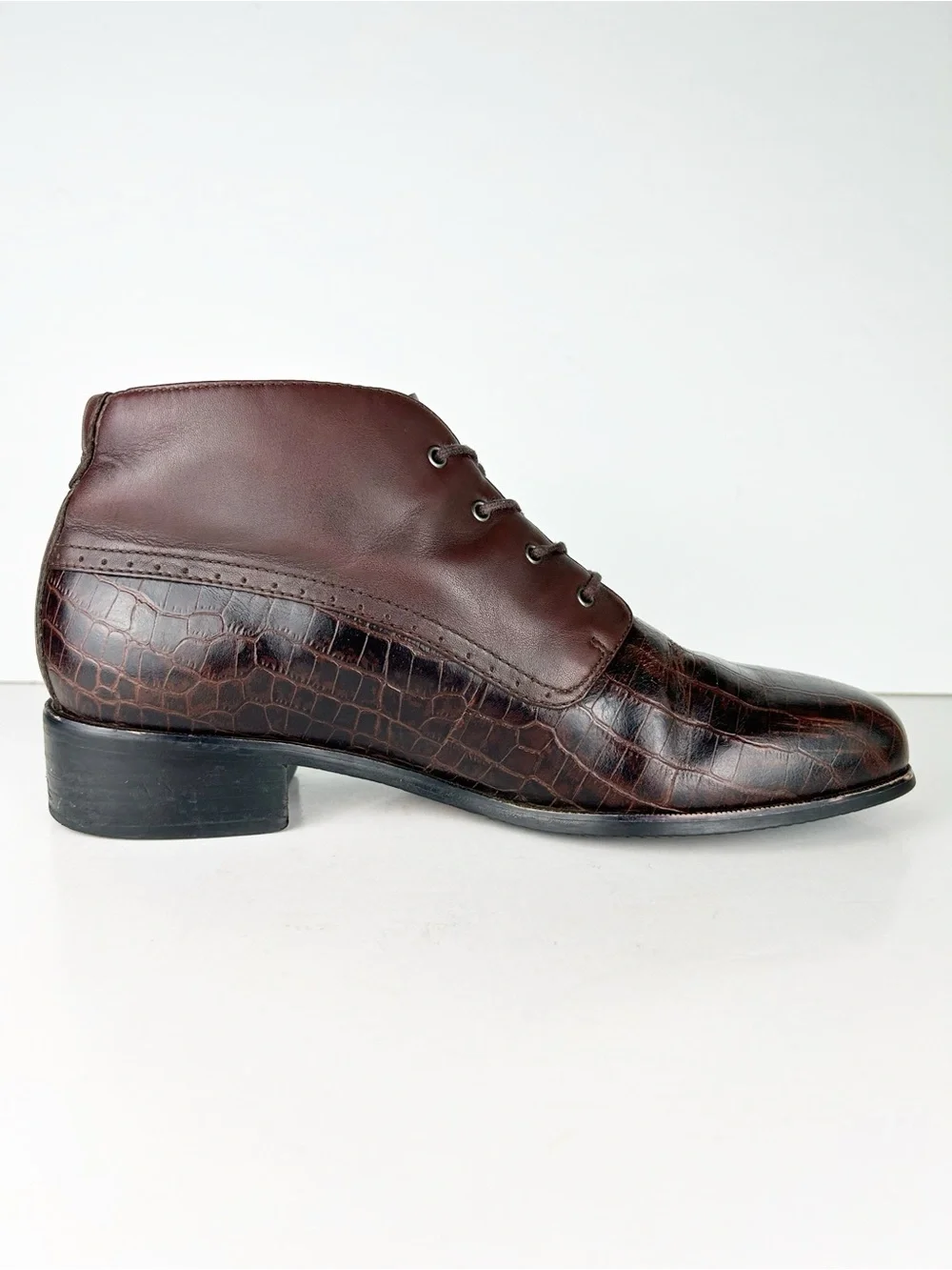 Ariat Bancroft Croc Embossed Leather Brown Lace Up Ankle Boot Bootie 10B